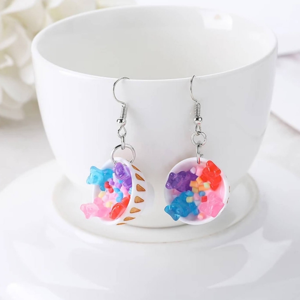 New Gold Rainbow Gummy Bear Dangle Earrings